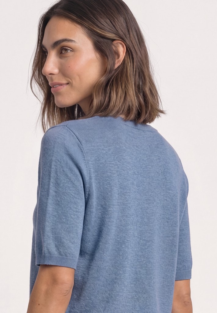Kurzarm Pullover mit Rundhals in Unifarbe