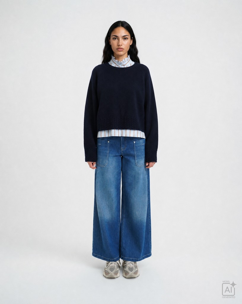 Round Neck Pullover Cable Hem