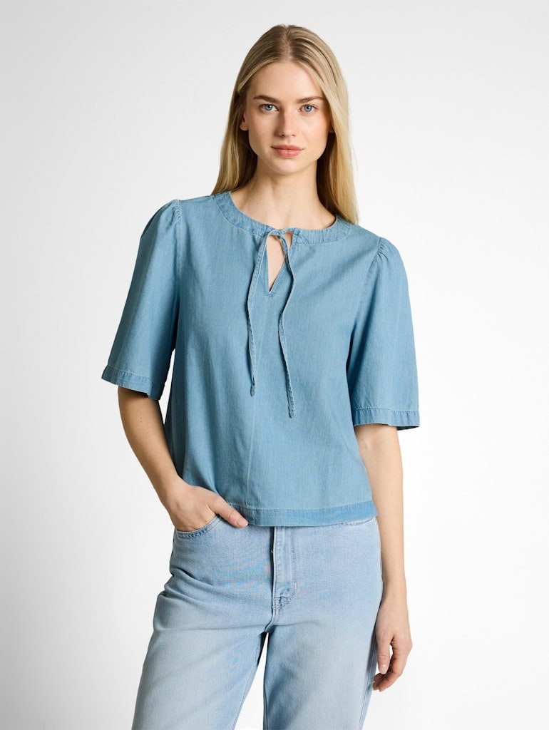 Jeansbluse mit Schleifen-Detail