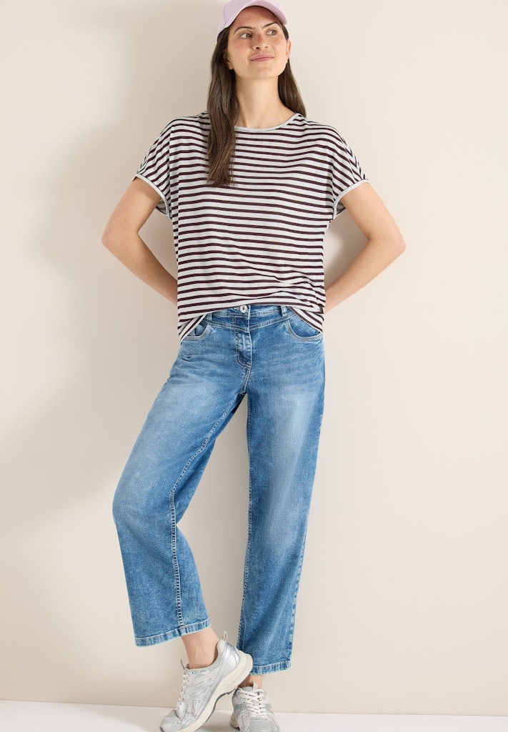 T-Shirt mit Boatneck und Streifen