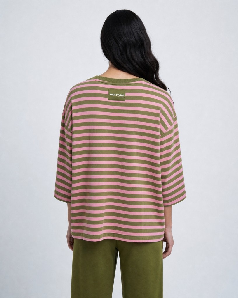 Relaxed Sweat Threequarter Sleeves Striped