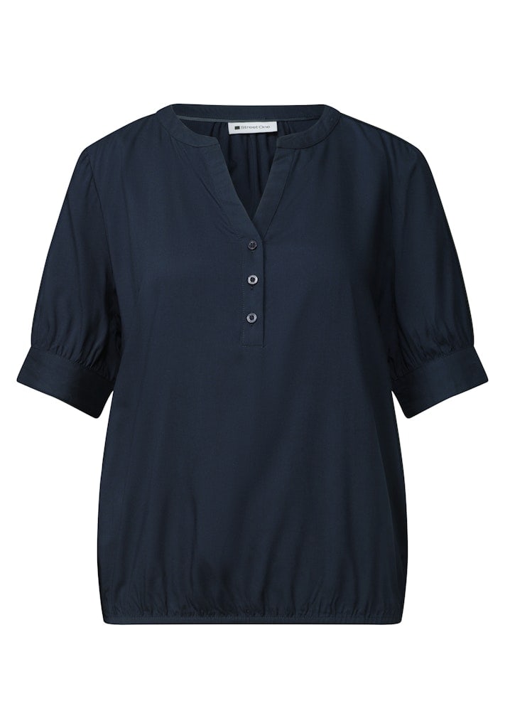 Kurzarm Bluse mit Split Neck und Elastiksaum