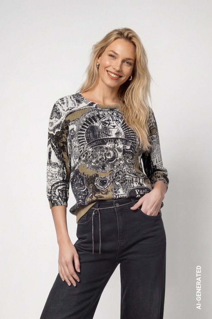 Strickpullover mit Emblemdruck