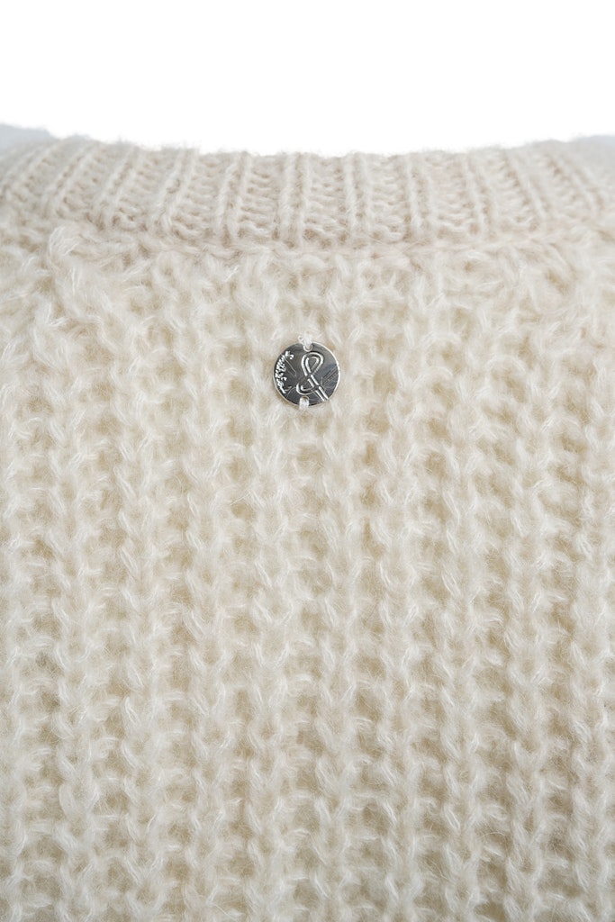 Hairy Round Neck 3/4 Slv Cardigan