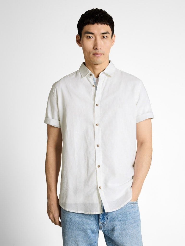 Regular Fit Kurzarmhemd mit Leinenanteil