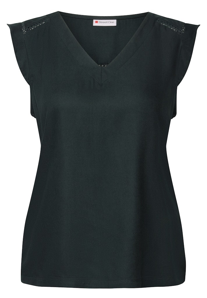 V-Neck Top mit Häkeldetails