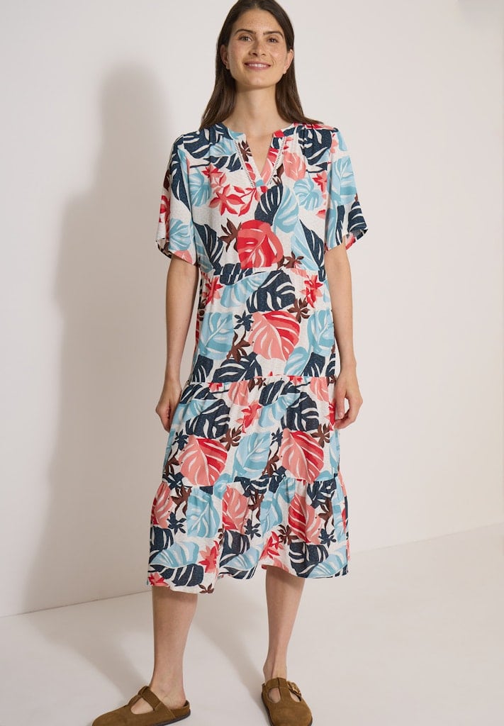 Midikleid mit Split Neck und Print