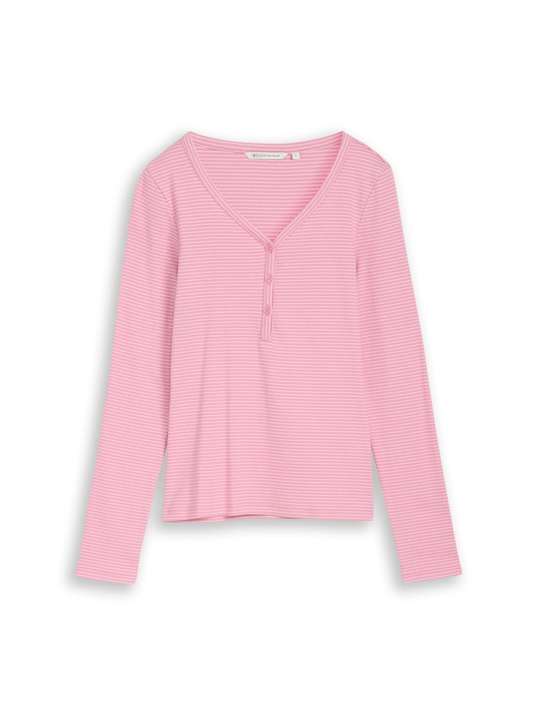Slim Fit Henley Langarmshirt mit Streifenmuster