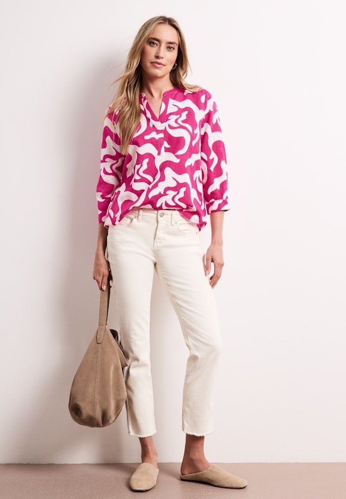 Bluse mit Split Neck aus Leinenmix