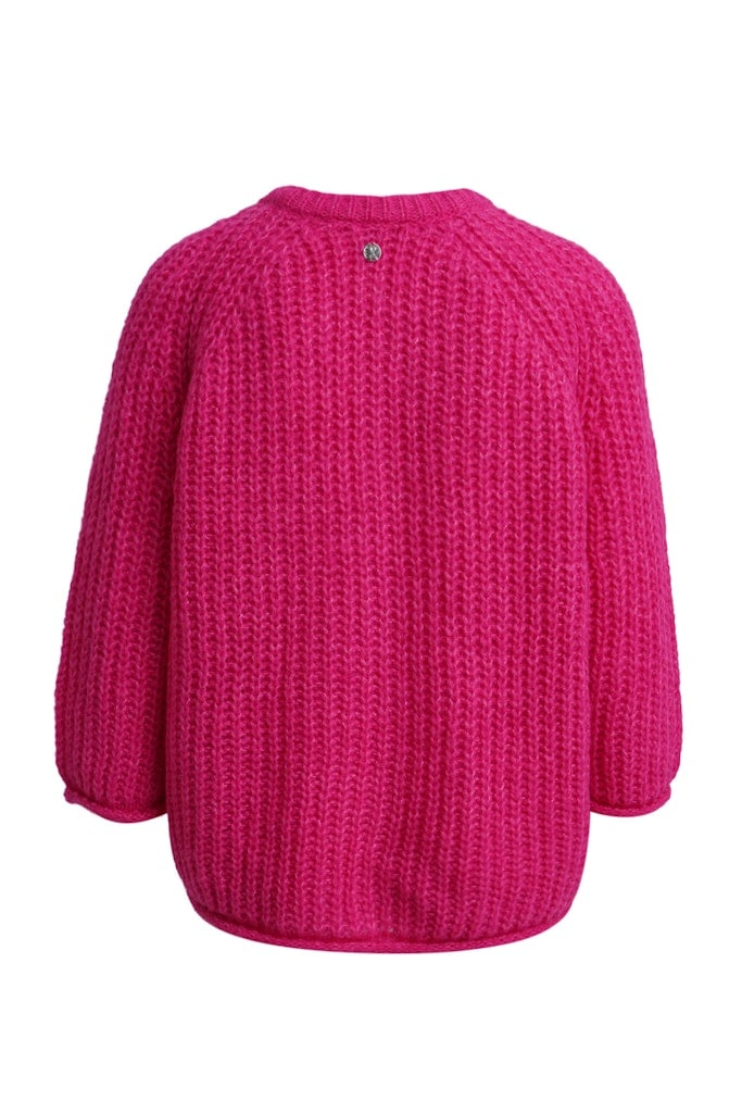 Hairy Round Neck 3/4 Slv Cardigan