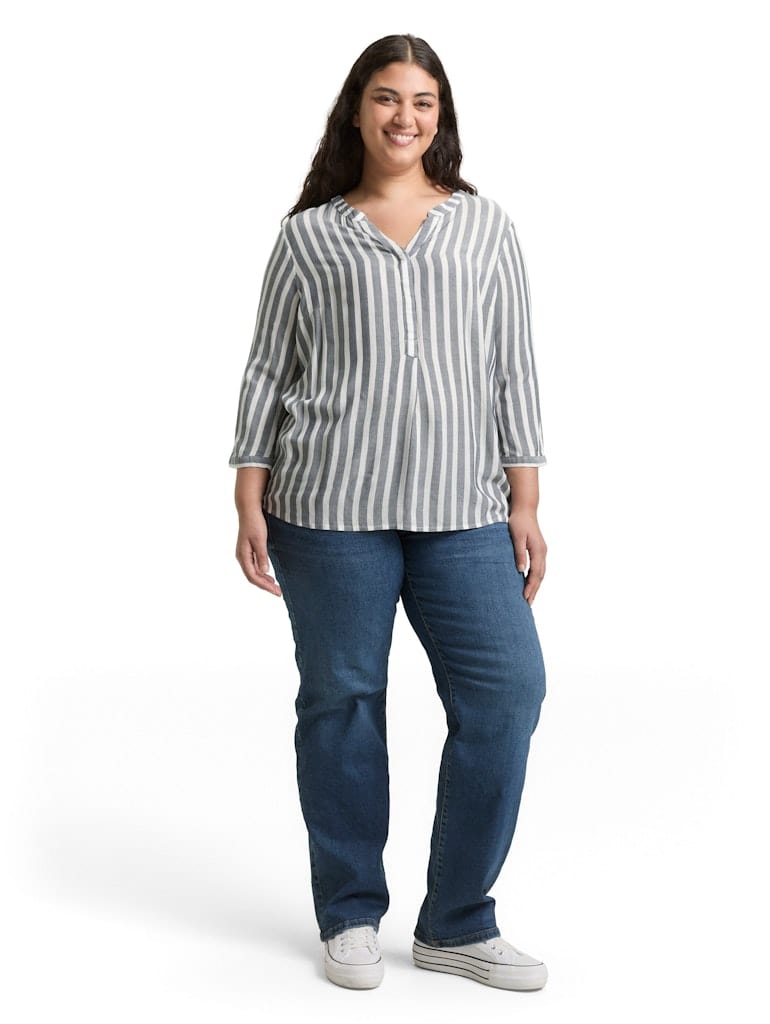 Plus Size - Henleybluse mit Streifenmuster