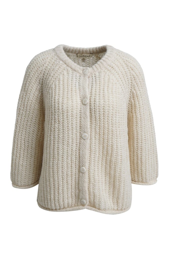 Hairy Round Neck 3/4 Slv Cardigan