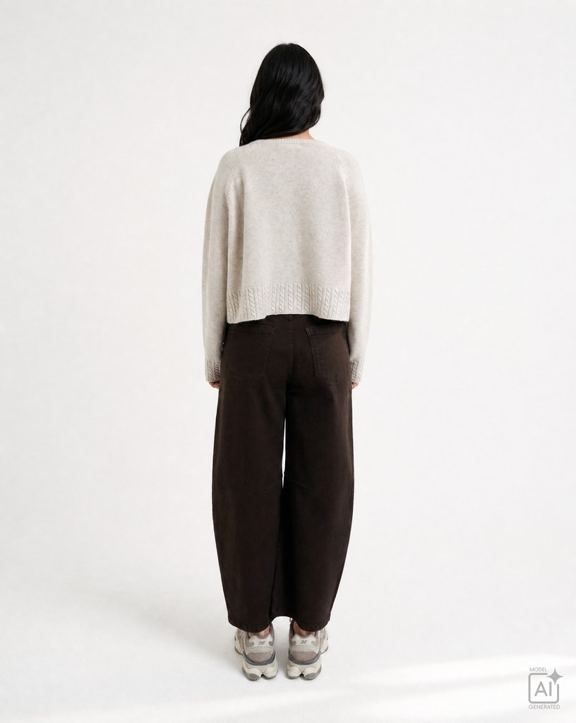 Round Neck Pullover Cable Hem