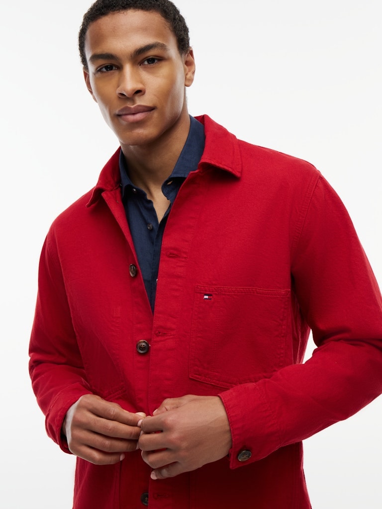 Washed Flag Embroidery Denim Chore Jacket