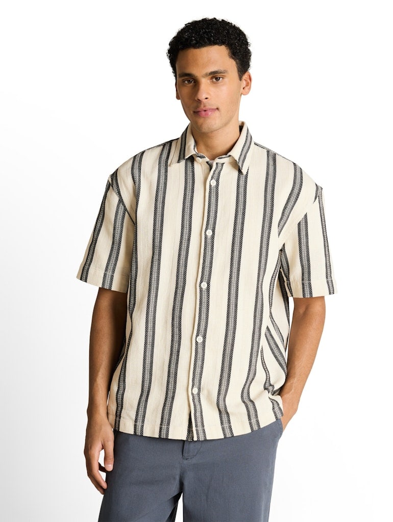 Loose Fit Kurzarmhemd mit Streifenmuster