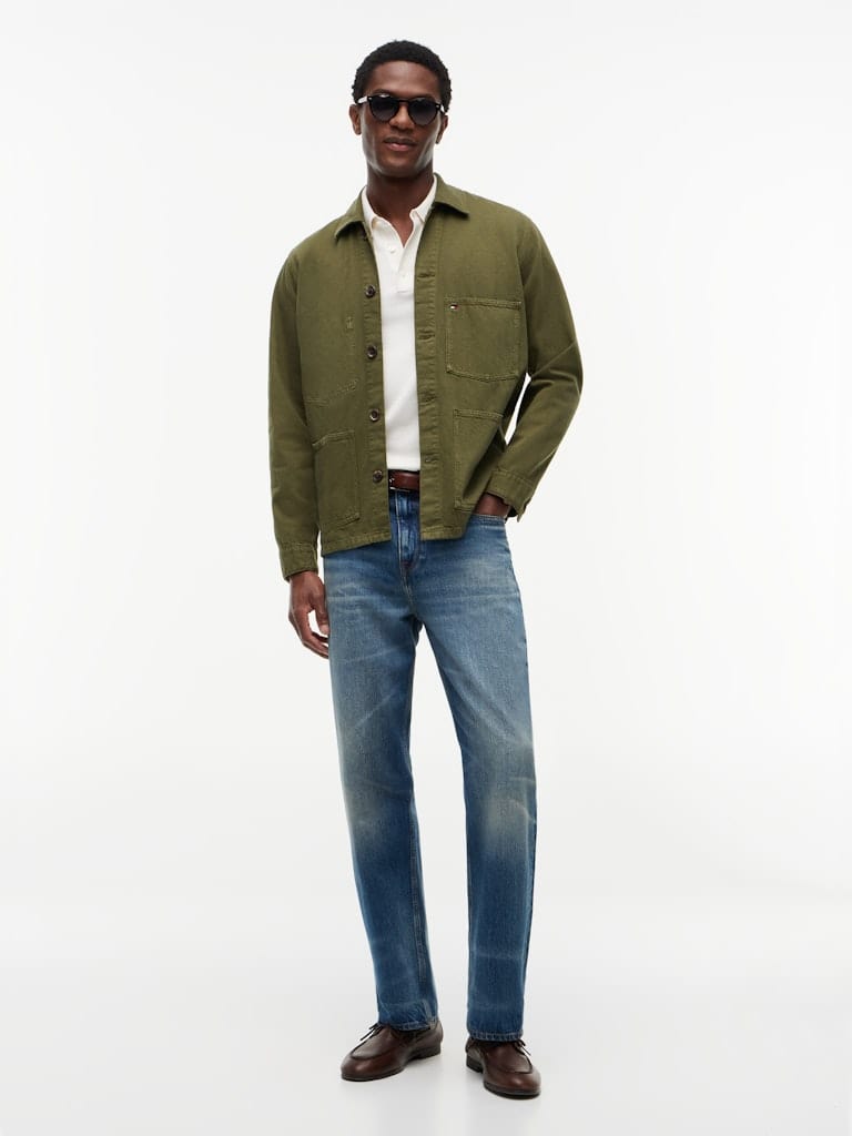 Washed Flag Embroidery Denim Chore Jacket