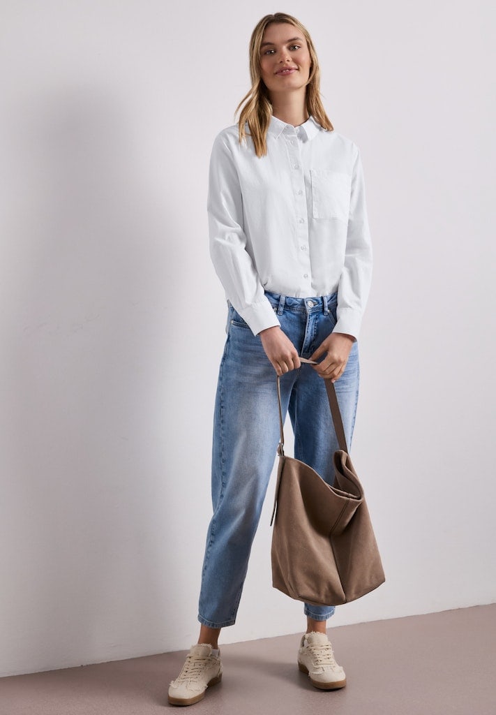 Langarm Bluse mit Hemdkragen aus Twill