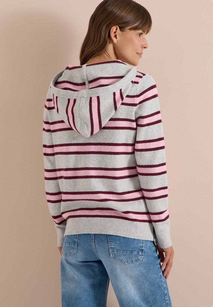 Langarm Pullover mit Kapuze und Streifen