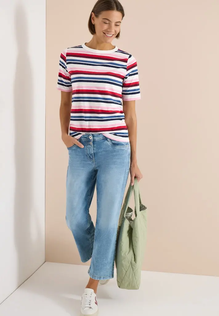 Kurzarm Shirt mit Multicolor Streifen