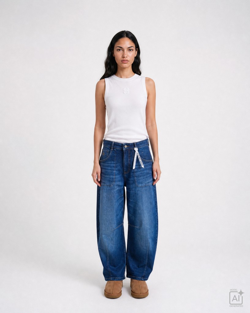 Barrel Leg Denim Pants