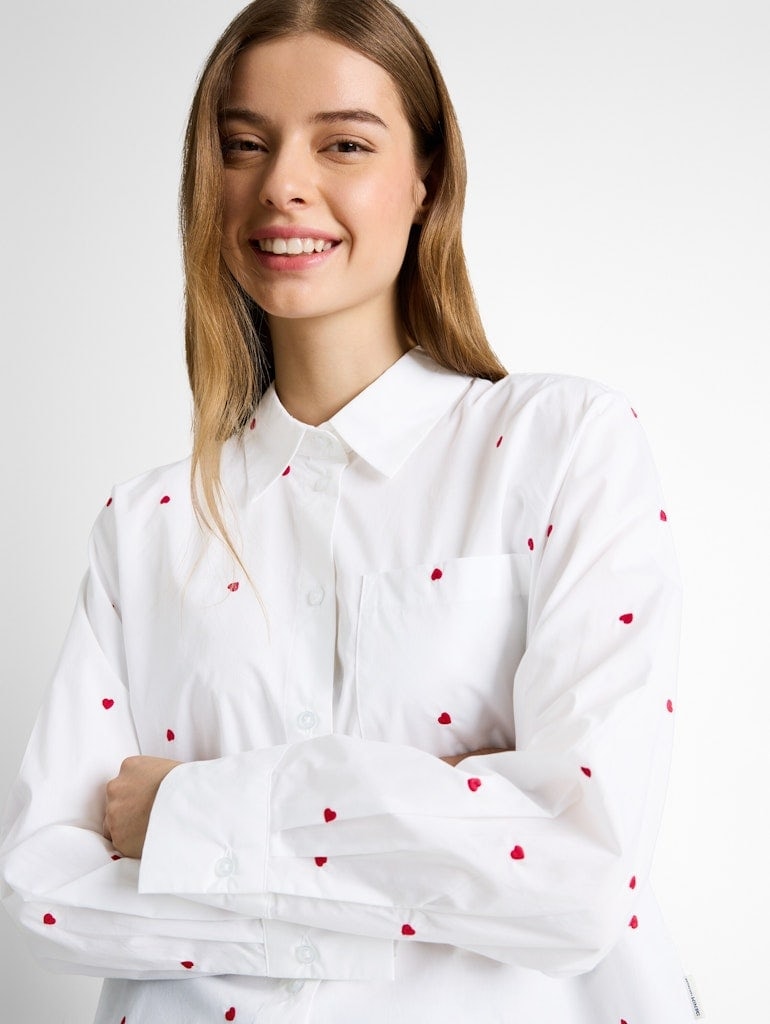 Boxy Fit Hemdbluse mit Stickereien