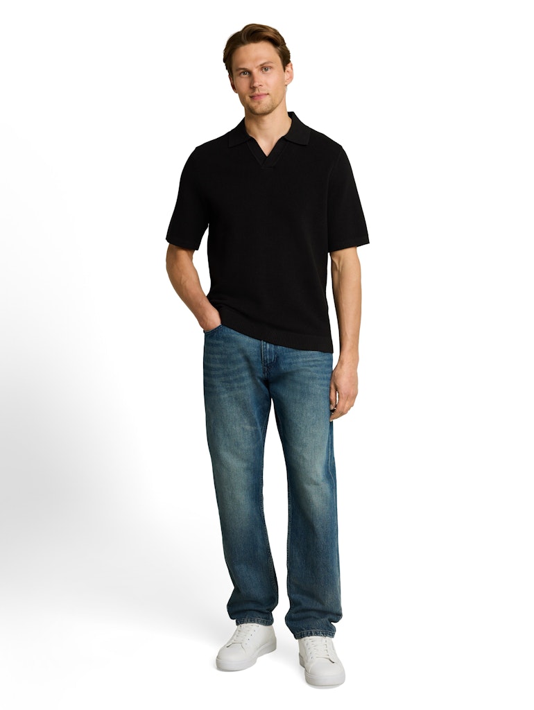 Piqué Strick-Poloshirt aus Baumwolle