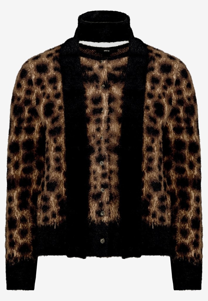 Flauschige Leo-Strickjacke mit Schal