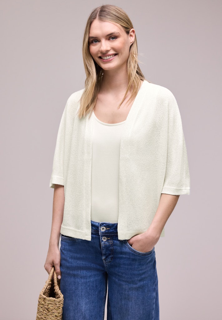 Kurzarm Jacke im Strick-Look mit Glitzer