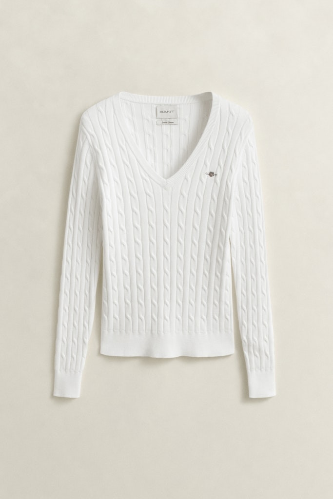 V-Neck Pullover mit Zopfmuster
