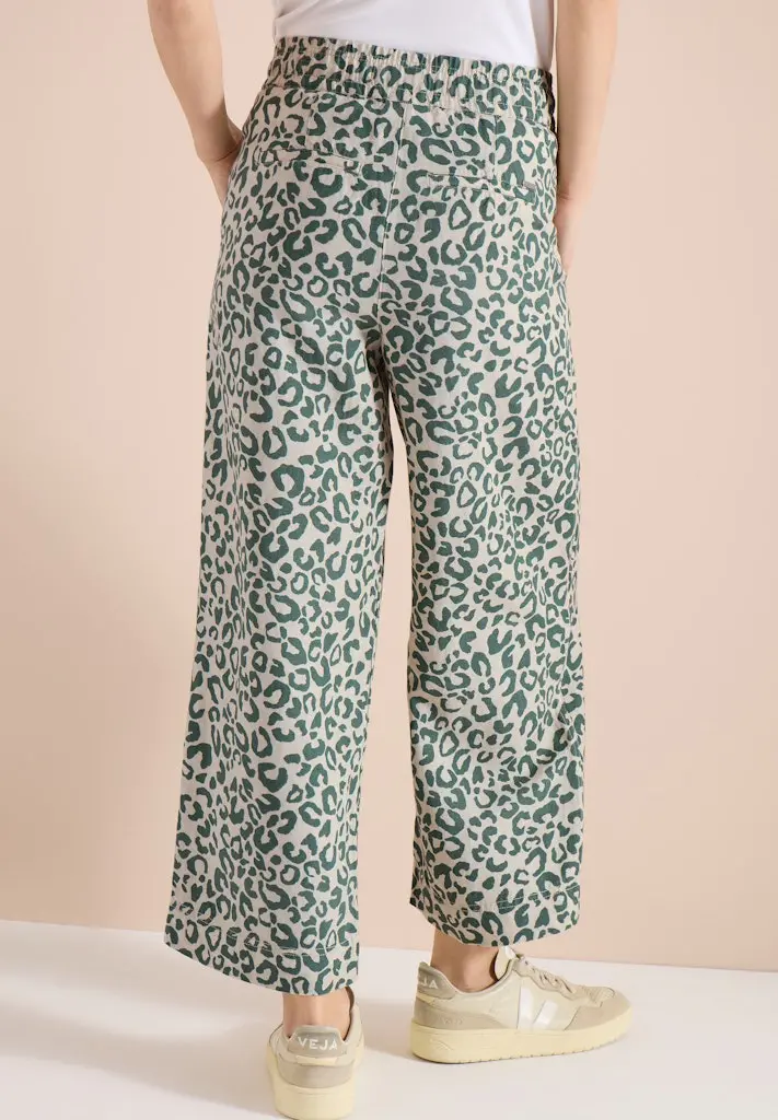 Wide Leg Hose aus Leinenmix im Leoprint