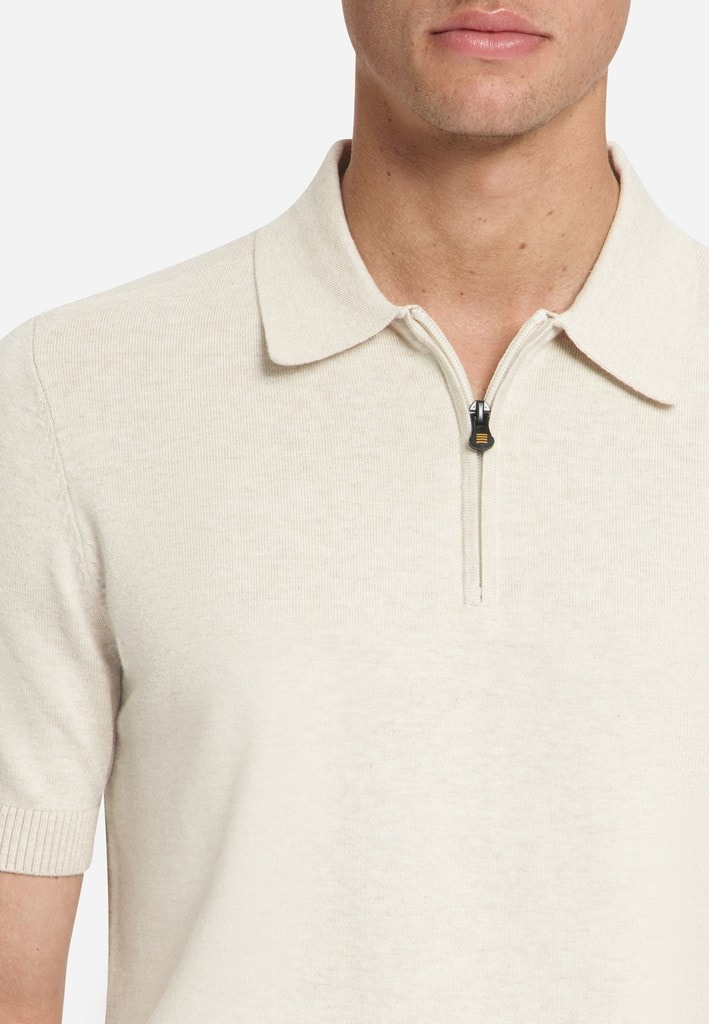 Pullover Short Sleeve Polo Zip Melange
