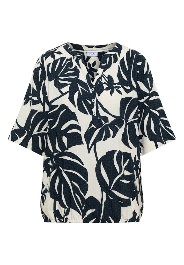 Kurzarm Bluse mit Split Neck