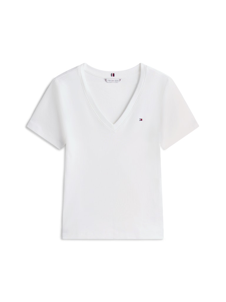 Flag Embroidery V-Neck Slim T-Shirt