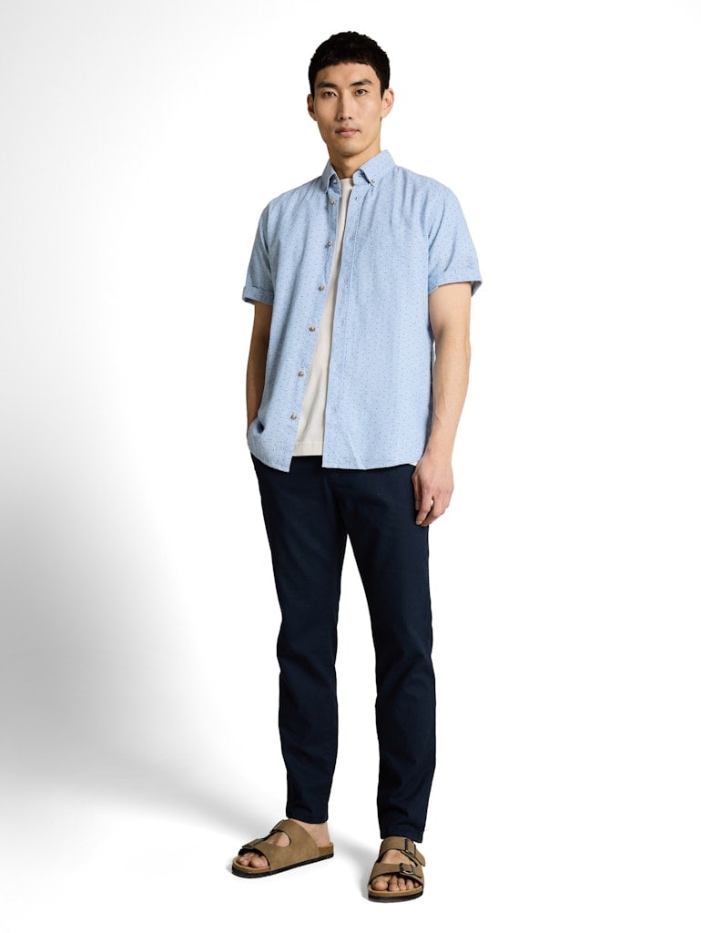 Regular Fit Kurzarmhemd mit Leinenanteil