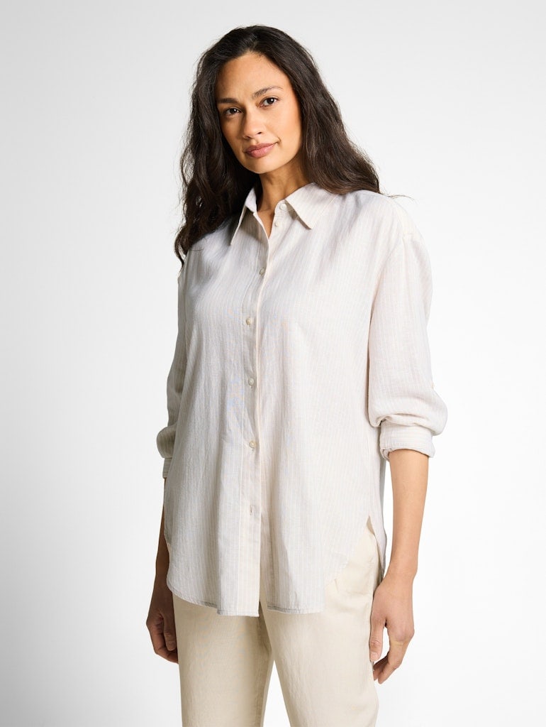 Oversize Hemdbluse mit Leinenanteil