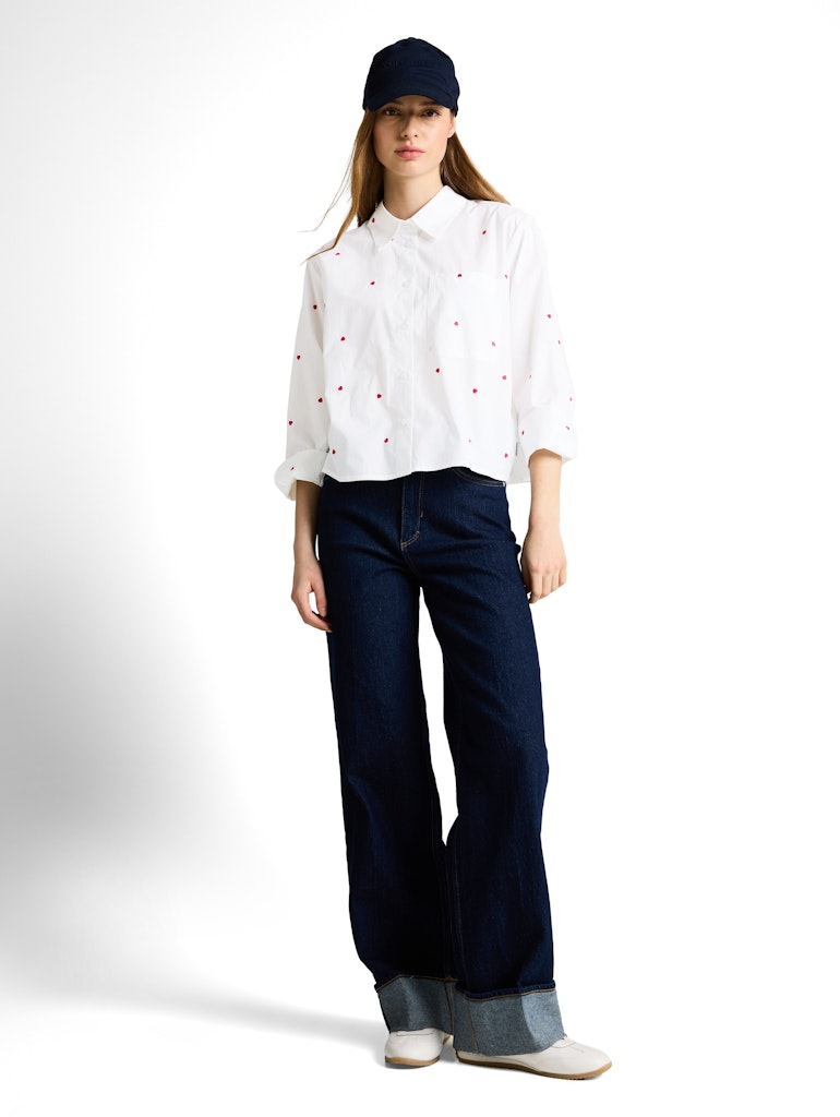 Boxy Fit Hemdbluse mit Stickereien