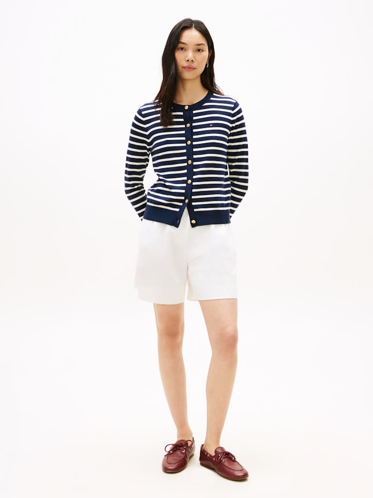 Gold-Tone Button Jersey Cardigan