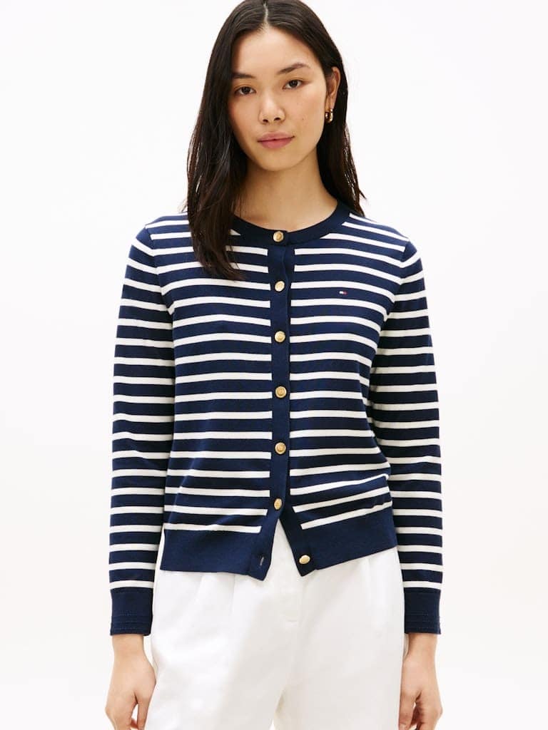 Gold-Tone Button Jersey Cardigan