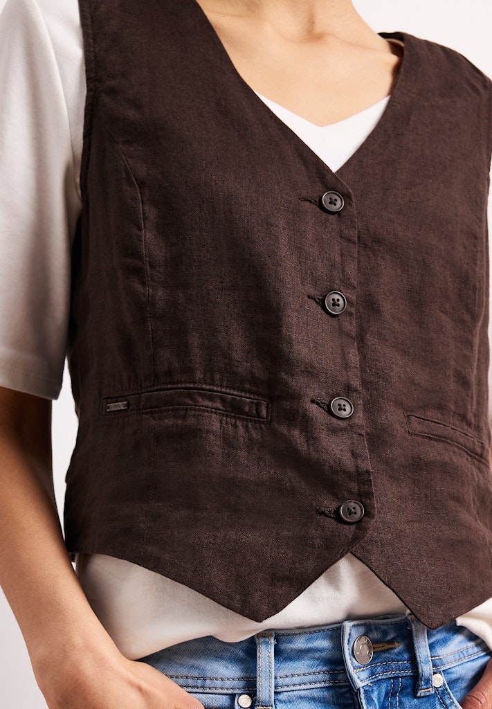 Weste mit V-Neck und Knöpfen aus Leinen