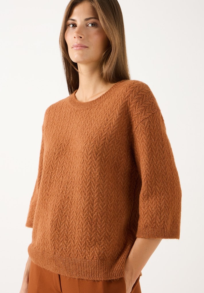Kurzarm-Pullover mit Zopfstruktur