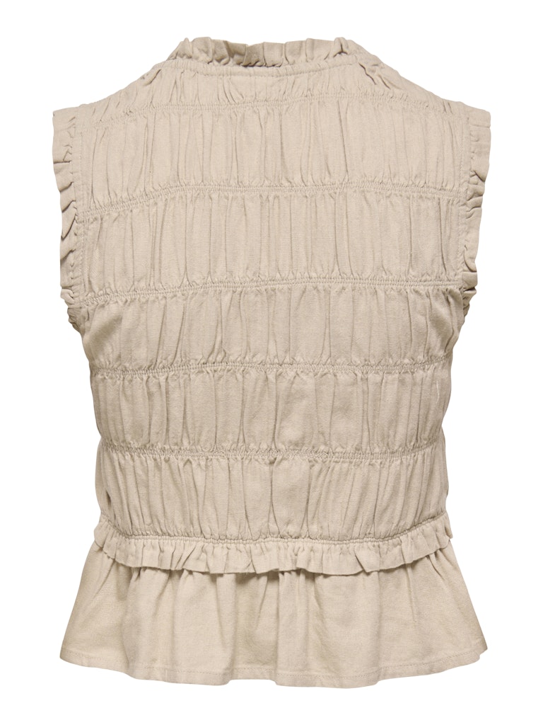 ONLGOA S/S LINEN BL FRILL TOP CC PNT