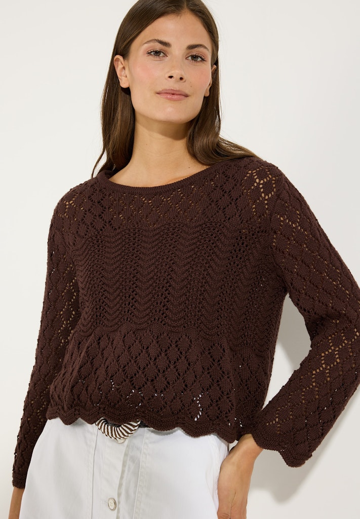 Ajour-Pullover mit 3/4 Arm