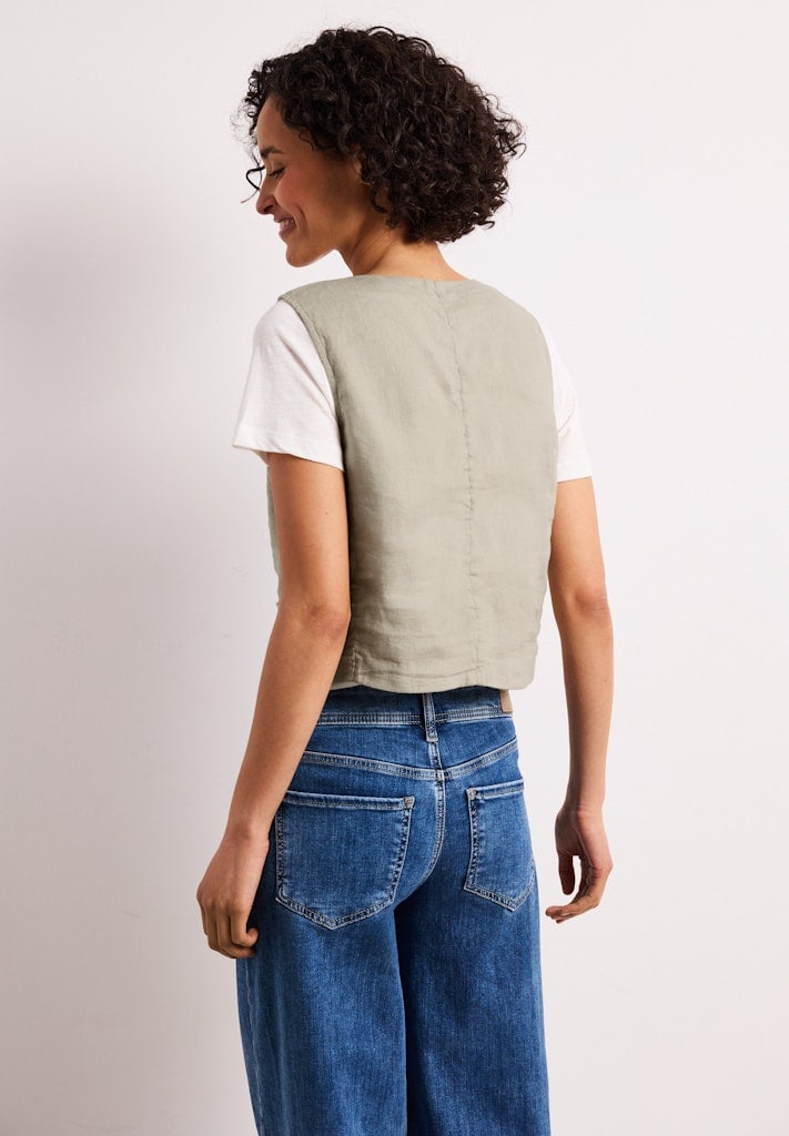 Weste mit V-Neck und Knöpfen aus Leinen