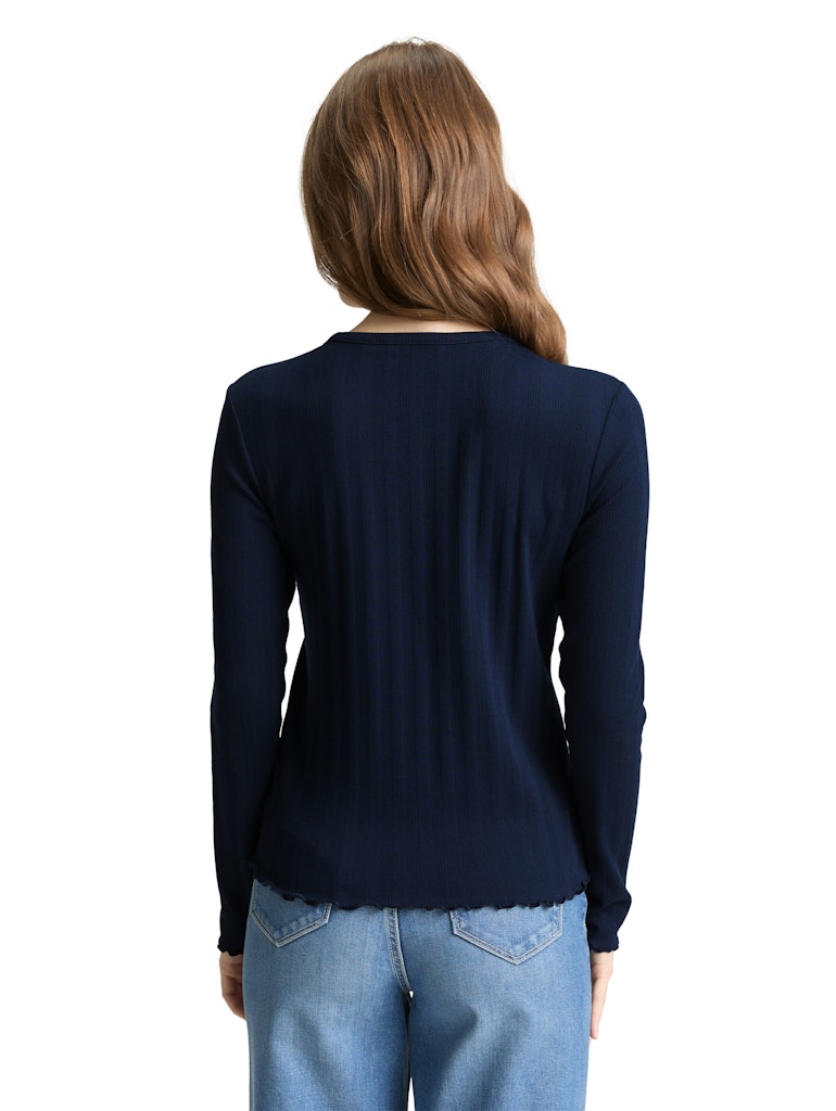 Pointelle Langarmshirt mit Deko-Knopfleiste