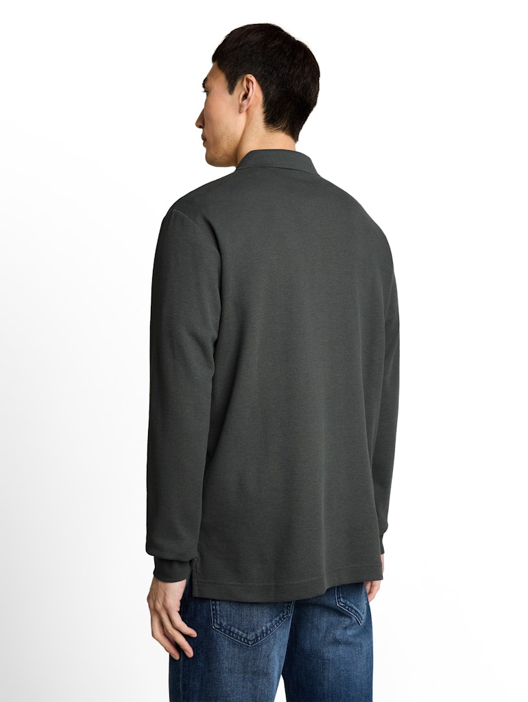 Langarm Poloshirt mit Waffelstruktur