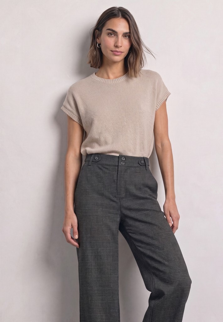 High Waist Wide Leg Hose mit Karomuster