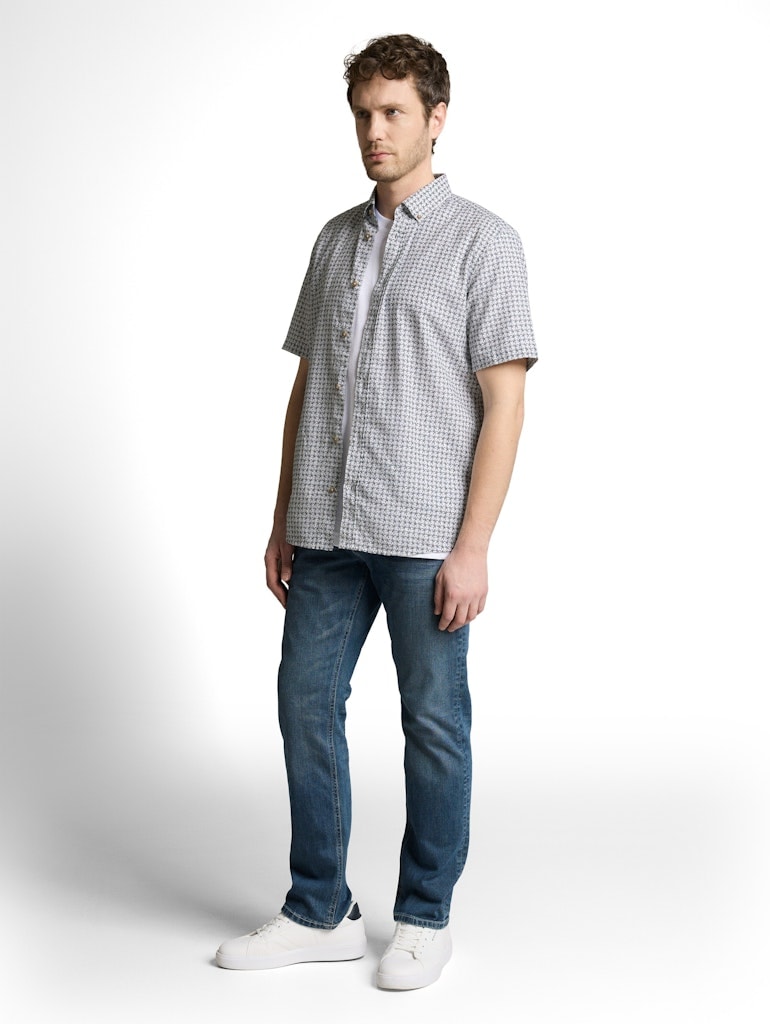 Regular Fit Kurzarmhemd mit Leinenanteil