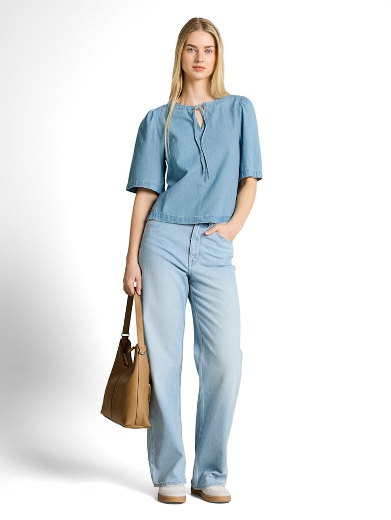 Jeansbluse mit Schleifen-Detail