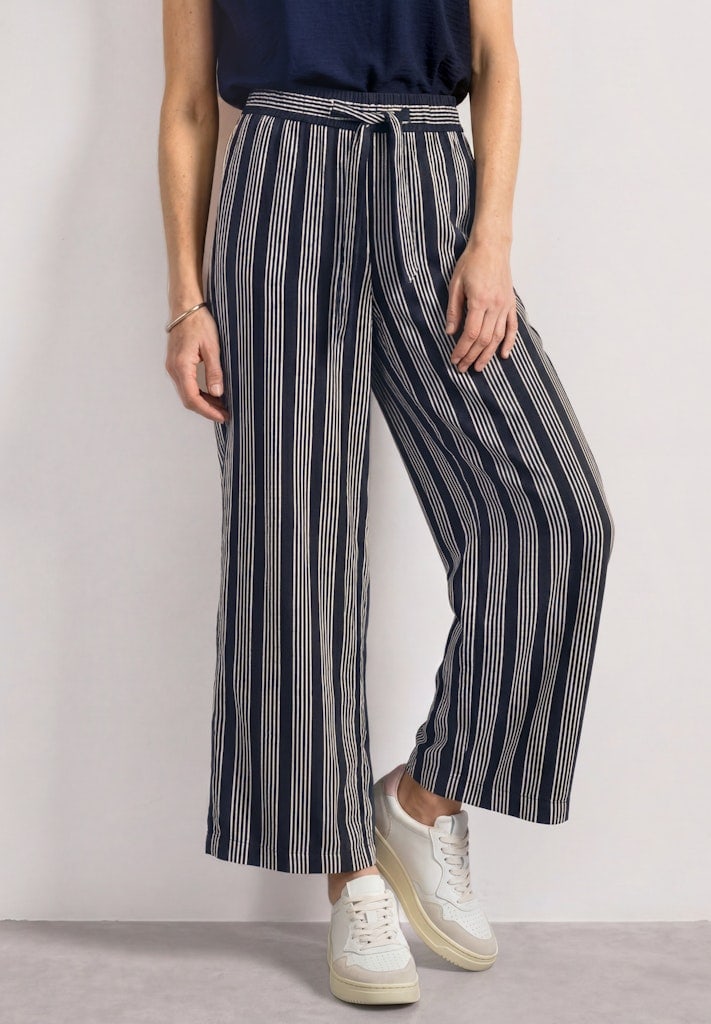 Mid Waist Wide Leg Hose mit Streifen