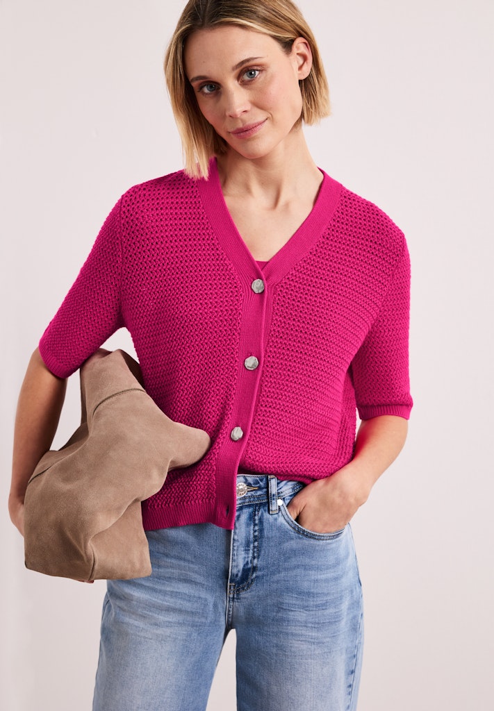 Kurzarm Cardigan mit V-Neck und Struktur